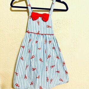Tommy Bahama Girls Blue and Red Lobster Seersucker Striped Dress size 7 EUC